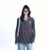 American Retro U-Neck Tie Long Sleeve T-Shirt for Women, Slightly Sheer Loose Fit, Vintage-Inspired Cover-Up Top