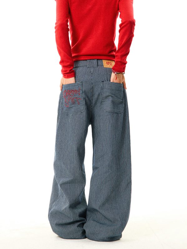 American Retro Vertical Striped Loose Wide-Leg Pants for Women - Versatile Casual Style Inspired by Y2K Fashion