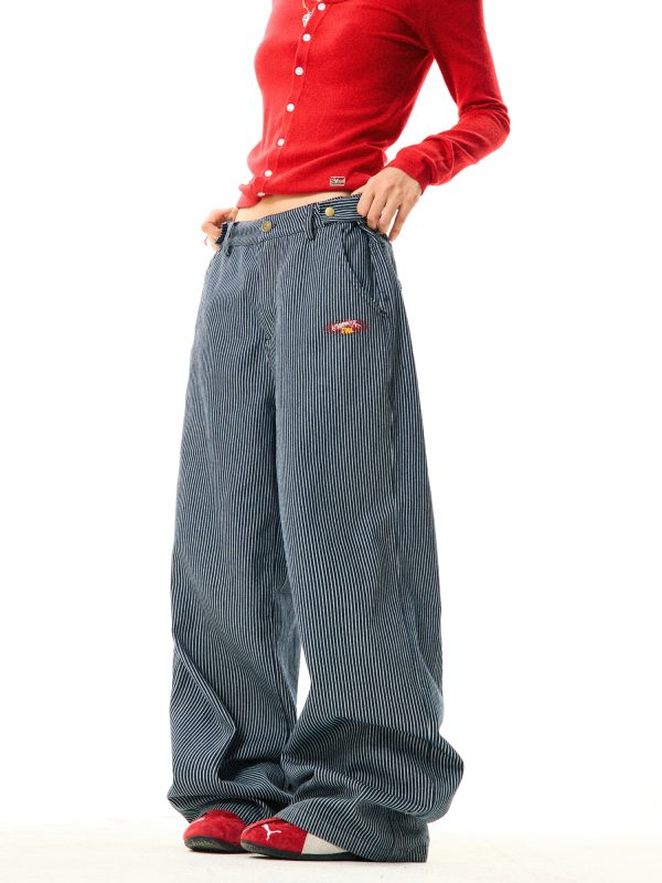 American Retro Vertical Striped Loose Wide-Leg Pants for Women - Versatile Casual Style Inspired by Y2K Fashion