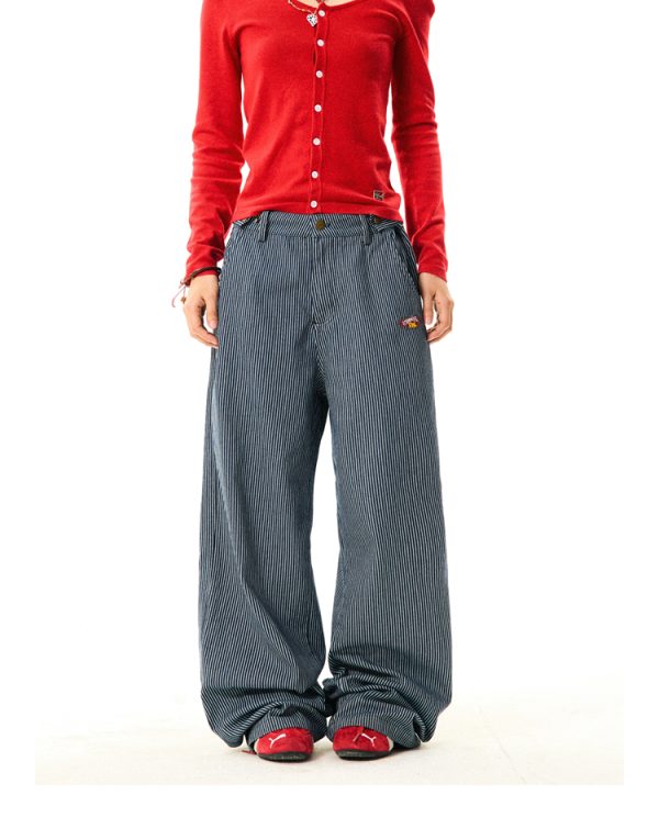 American Retro Vertical Striped Loose Wide-Leg Pants for Women - Versatile Casual Style Inspired by Y2K Fashion