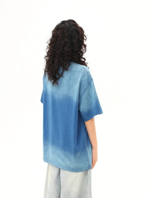 American Retro Washed Gradient Heavyweight Short-Sleeve T-Shirt for Women - Summer Versatile Loose Fit Top, Y2K Style
