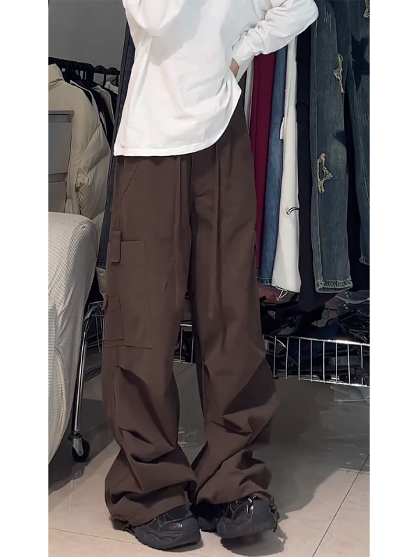 American Retro Wide-Leg Cargo Pants for Women - Loose Versatile Straight Casual Pants, 90s Jazz Dance Style