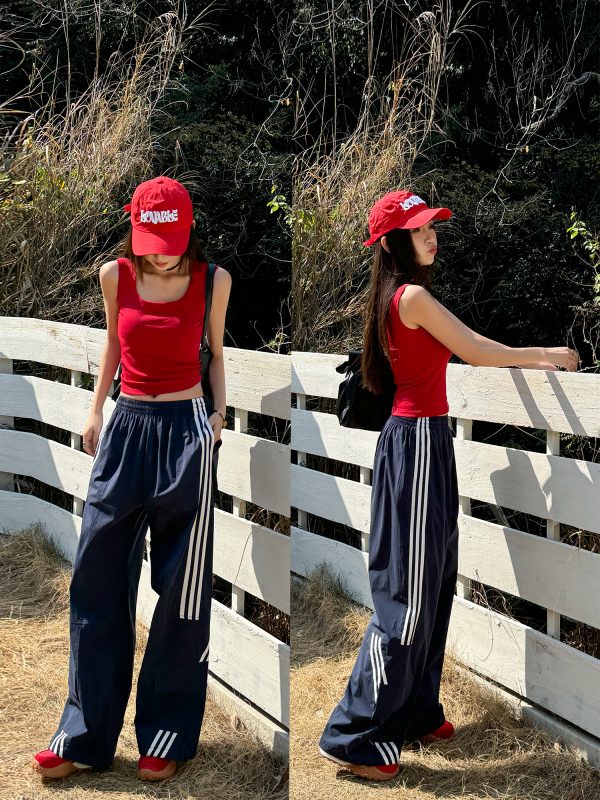 American Retro Wide-Leg Workwear Pants for Women - Light Fabric Dark Blue Casual Slimming Long Pants for Spring and Summer