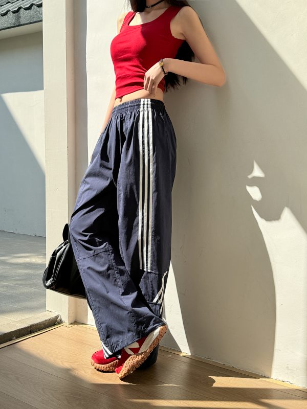 American Retro Wide-Leg Workwear Pants for Women - Light Fabric Dark Blue Casual Slimming Long Pants for Spring and Summer