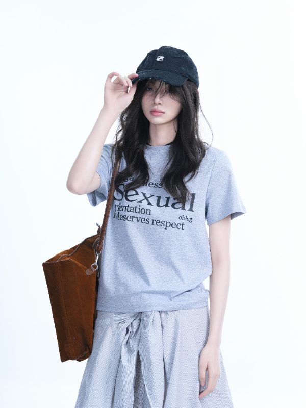 American Style Heavy-Duty Washed Gradient Short Sleeve T-Shirt for Women - Oversized Loose Fit Tee