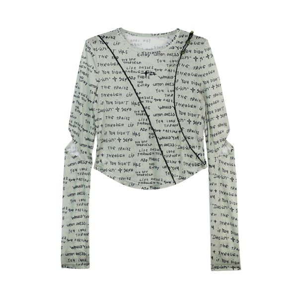 American-Style Long-Sleeve Cropped T-Shirt for Women - Sweet Cool Letter Print, Spicy Girl Fashion, 2024 Trendy Look