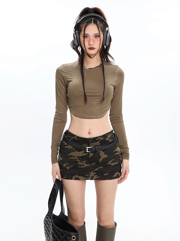 American Style Low-Waist Slim A-Line Camouflage Skirt for Women - Trendy Short Skirt, Y2K Fashion, Spicy Girl Look
