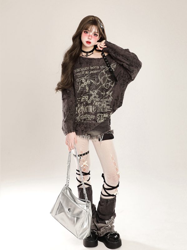 American Style Off-Shoulder T-Shirt for Women - Spicy Girl Spring Long Sleeve Top with Sun Protection and Loose Fit