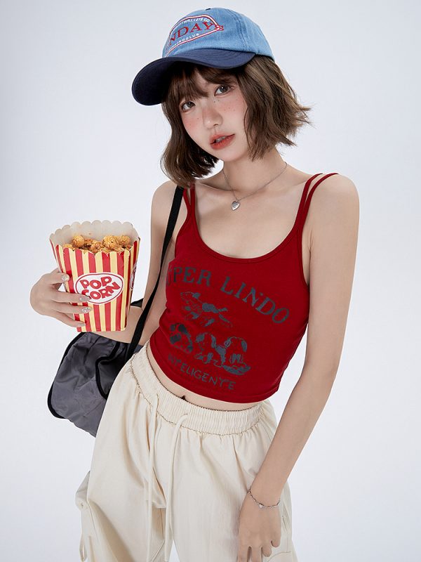 American-Style Printed Camisole for Women - Summer 2023 Niche Design, Trendy Short Spicy Girl Top