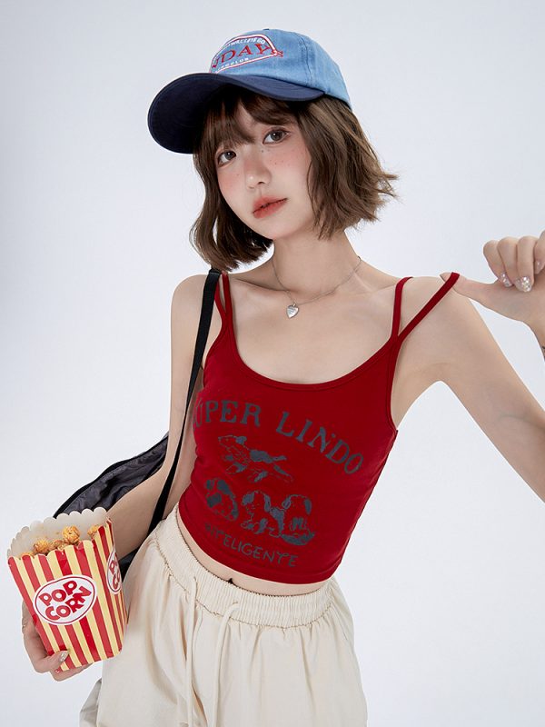 American-Style Printed Camisole for Women - Summer 2023 Niche Design, Trendy Short Spicy Girl Top