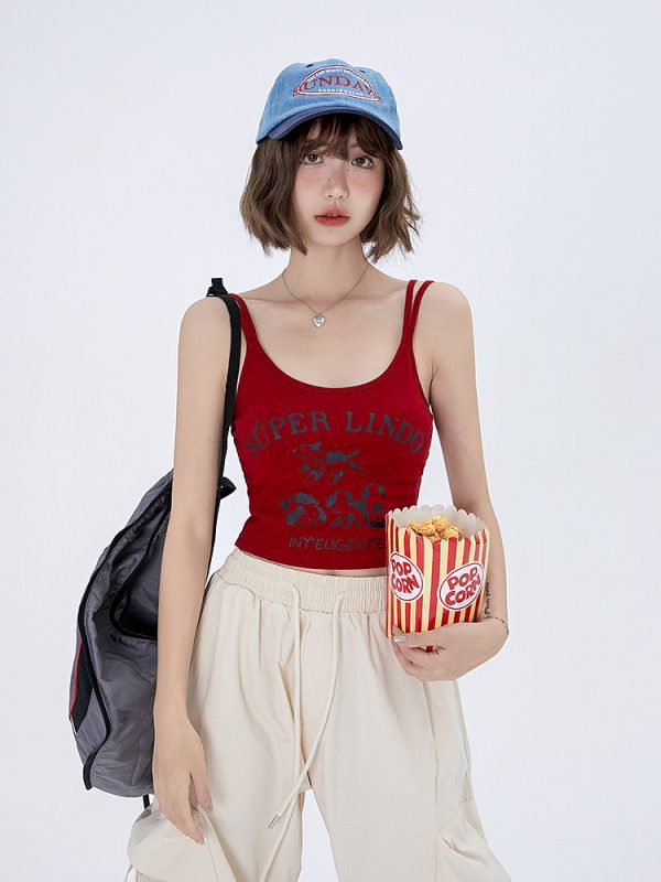 American-Style Printed Camisole for Women - Summer 2023 Niche Design, Trendy Short Spicy Girl Top