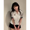 American-Style Shoulder Flip Collar Short Sleeve T-Shirt for Women - Casual College Style Polo Top for Spring & Summer
