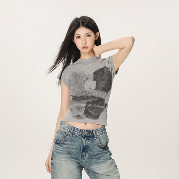 American Style Slim Fit Printed T-Shirt for Women - Beer Team Captain Summer Short Sleeve Top