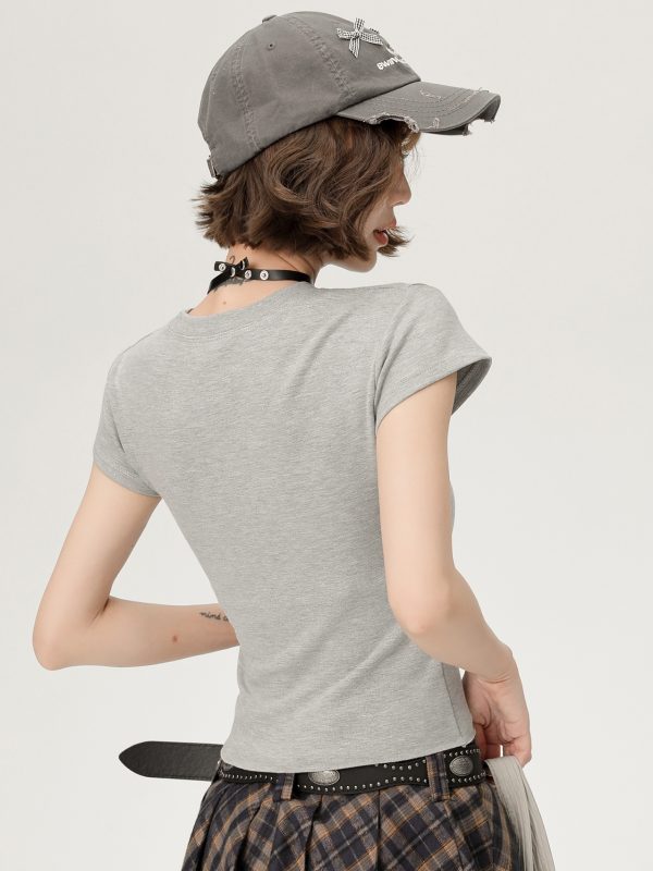 American-Style Spicy Girl Short Sleeve T-Shirt for Women - Summer Basic Round Neck Slim Fit Solid Color Top