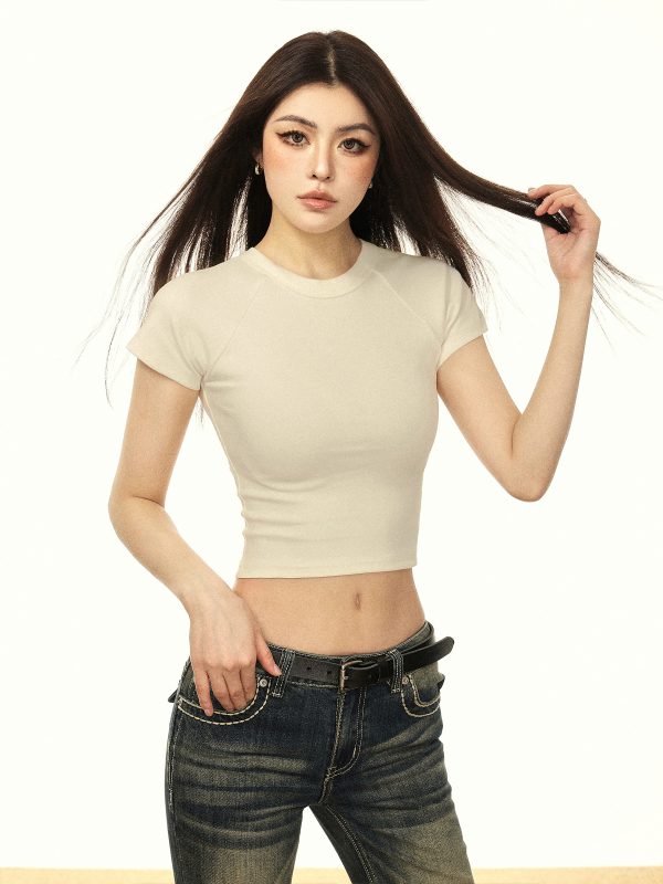 American Vintage Black Cotton Short Sleeve T-Shirt for Women - Slim Fit, Regular Shoulder, Summer 2025 Fashion Essential