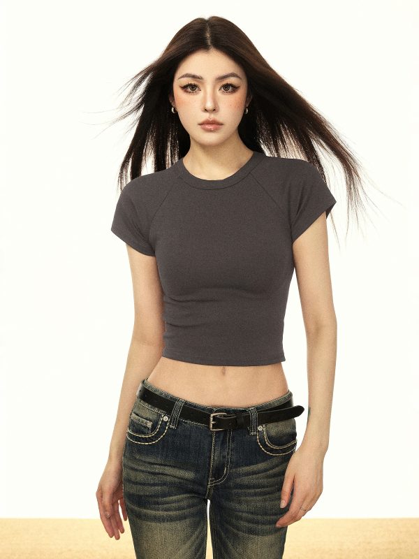 American Vintage Black Cotton Short Sleeve T-Shirt for Women - Slim Fit, Regular Shoulder, Summer 2025 Fashion Essential