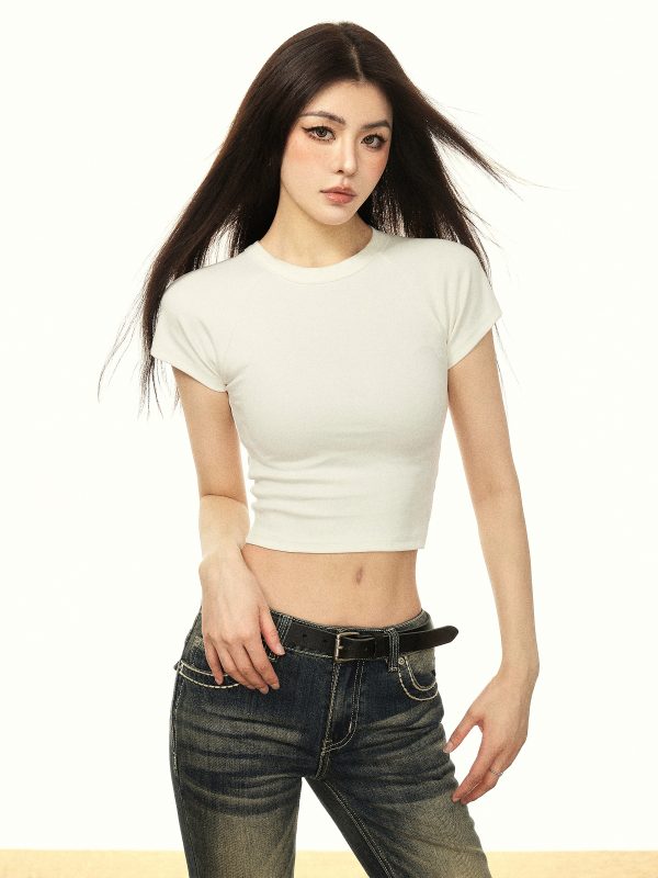American Vintage Black Cotton Short Sleeve T-Shirt for Women - Slim Fit, Regular Shoulder, Summer 2025 Fashion Essential
