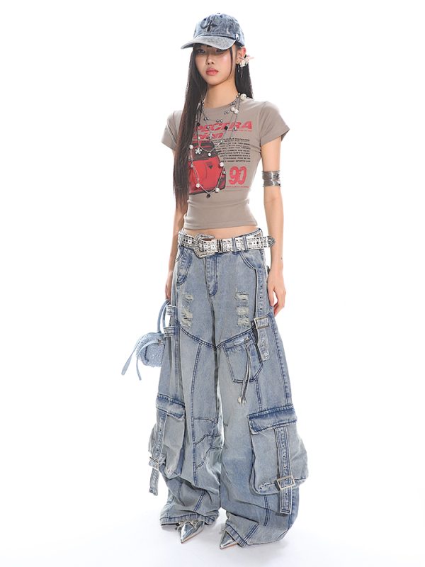 American Vintage Car Print Women's Summer Slim Fit Short Sleeve T-Shirt - High Elastic, Comfortable, Retro Style