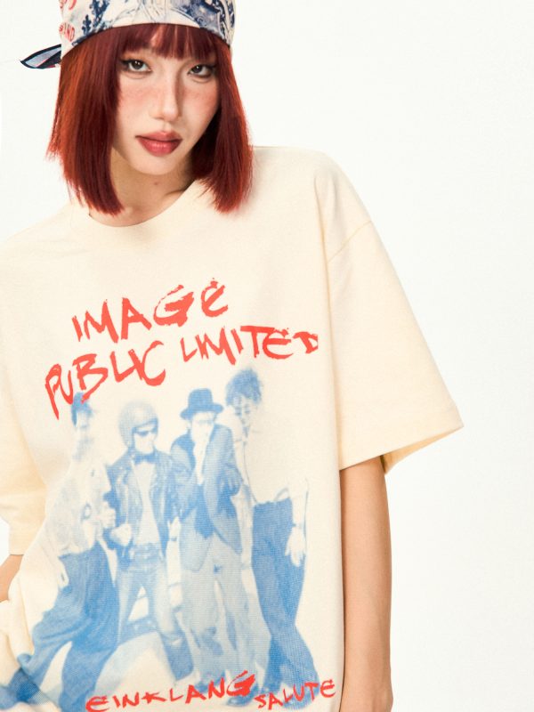 American Vintage Character Print Short Sleeve T-Shirt for Women - Casual Loose Summer Top, Retro 90s Style