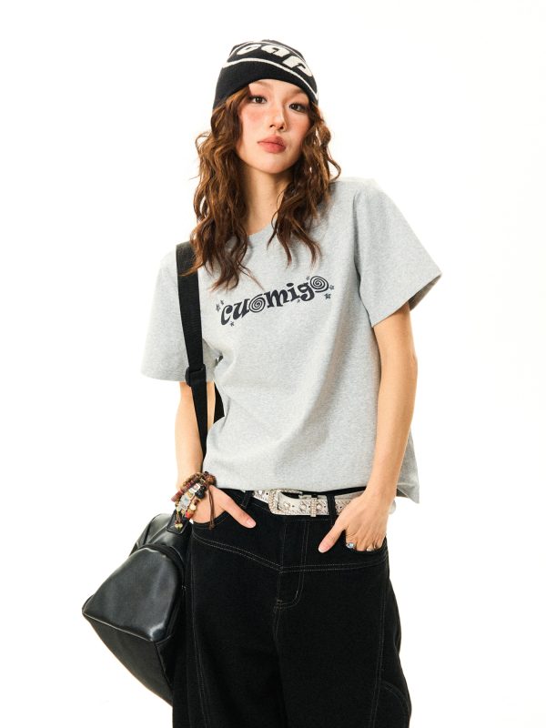 American Vintage Gray Short Sleeve T-Shirt for Women - Versatile Summer Casual Top with Cleanfit Design