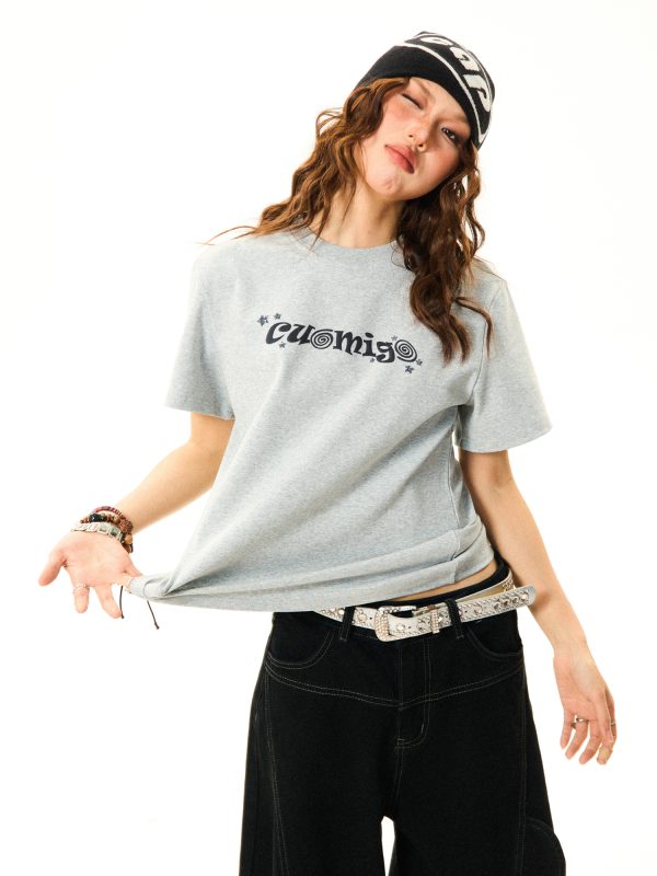 American Vintage Gray Short Sleeve T-Shirt for Women - Versatile Summer Casual Top with Cleanfit Design