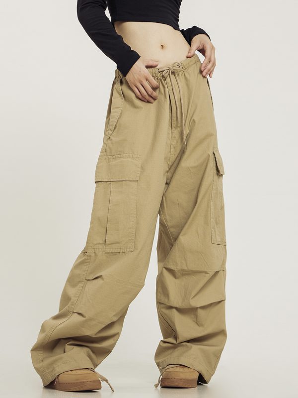 American Vintage Khaki Loose Straight Leg Casual Work Pants for Men and Women - Summer Wide Leg Slightly Flared 90s Style