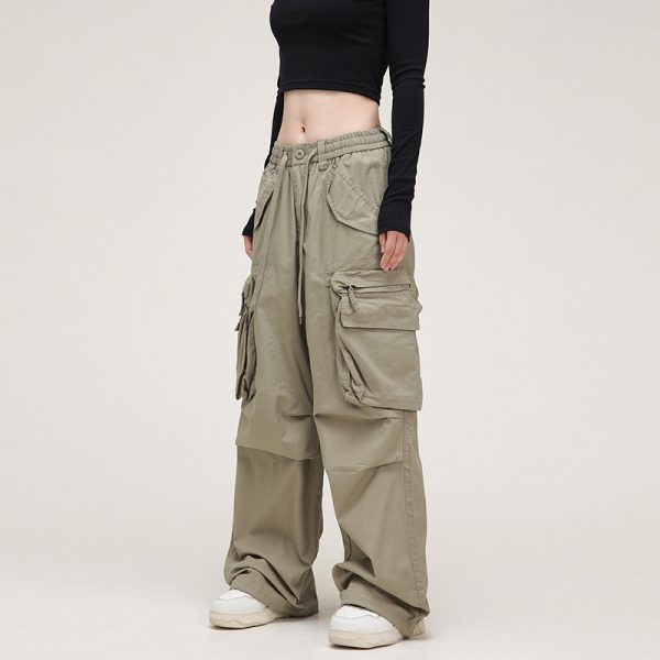 American Vintage Lace-Up Stacked Cargo Pants for Men and Women | Unisex Straight Casual Style | Trendy 90s Inspired Fashion