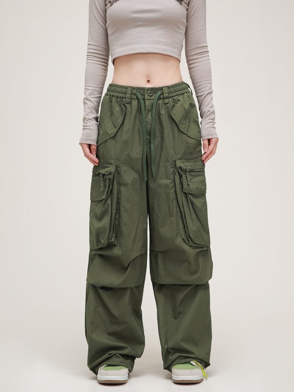 American Vintage Lace-Up Stacked Cargo Pants for Men and Women | Unisex Straight Casual Style | Trendy 90s Inspired Fashion
