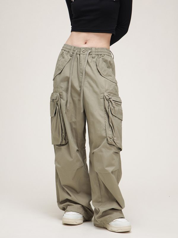 American Vintage Lace-Up Stacked Cargo Pants for Men and Women | Unisex Straight Casual Style | Trendy 90s Inspired Fashion