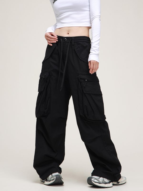 American Vintage Lace-Up Stacked Cargo Pants for Men and Women | Unisex Straight Casual Style | Trendy 90s Inspired Fashion