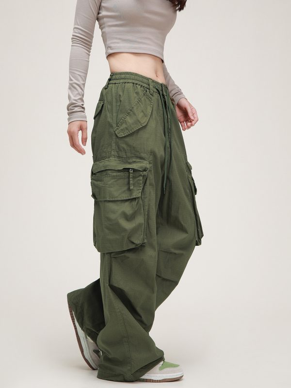 American Vintage Lace-Up Stacked Cargo Pants for Men and Women | Unisex Straight Casual Style | Trendy 90s Inspired Fashion
