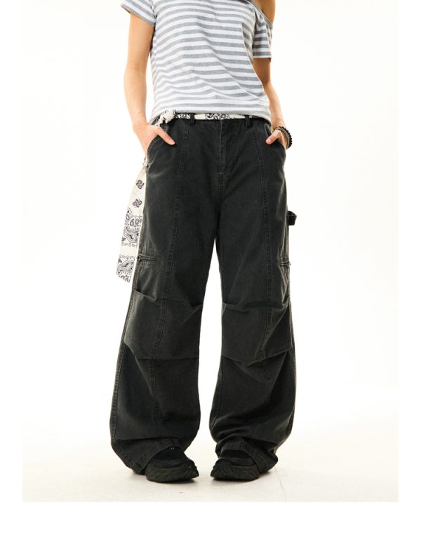 American Vintage Pleated Wide-Leg Work Pants for Women - Loose and Slimming Casual Style, Versatile Fashion Essential