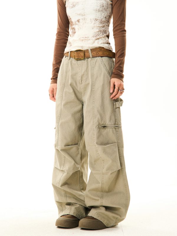American Vintage Pleated Wide-Leg Work Pants for Women - Loose and Slimming Casual Style, Versatile Fashion Essential