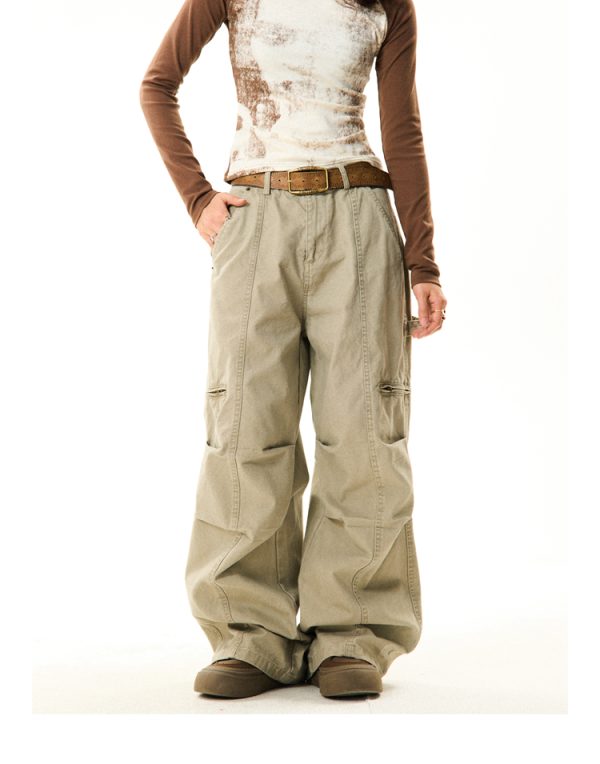 American Vintage Pleated Wide-Leg Work Pants for Women - Loose and Slimming Casual Style, Versatile Fashion Essential