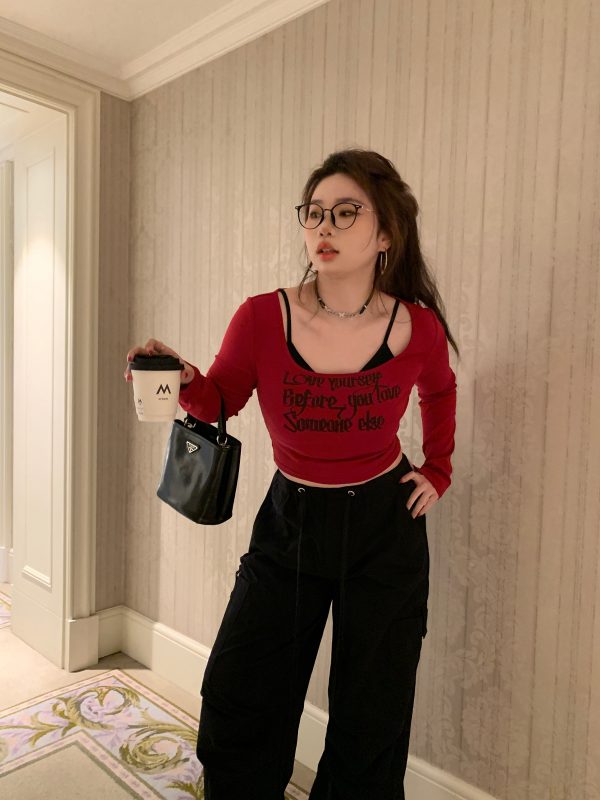 American Vintage Printed Short Sleeve T-Shirt - Slightly Chubby Cool Sniper Layered Top for 90s Y2K Style