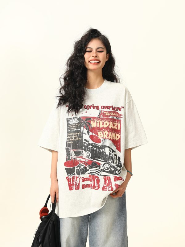 American Vintage Short Sleeve T-Shirt for Men and Women, Trendy Niche Print, 2025 Summer Style, Casual 90s Inspired Tee