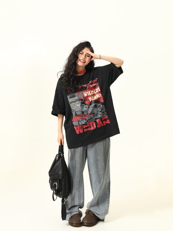 American Vintage Short Sleeve T-Shirt for Men and Women, Trendy Niche Print, 2025 Summer Style, Casual 90s Inspired Tee
