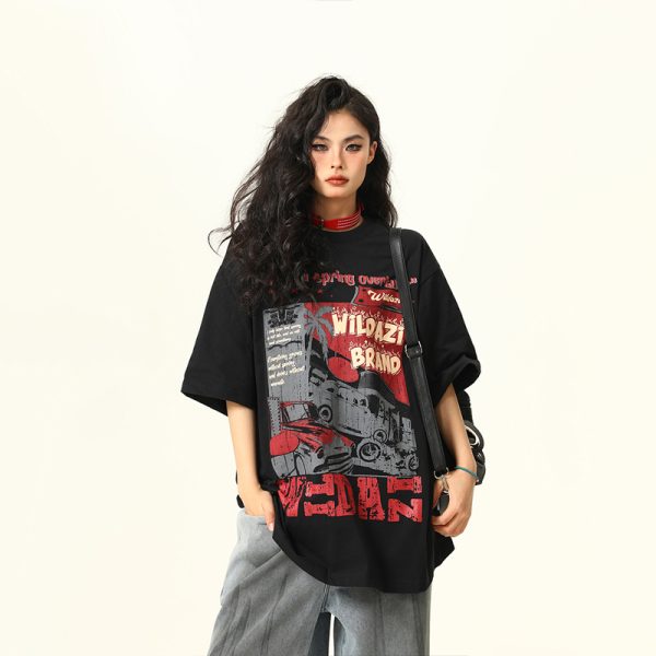 American Vintage Short Sleeve T-Shirt for Men and Women, Trendy Niche Print, 2025 Summer Style, Casual 90s Inspired Tee