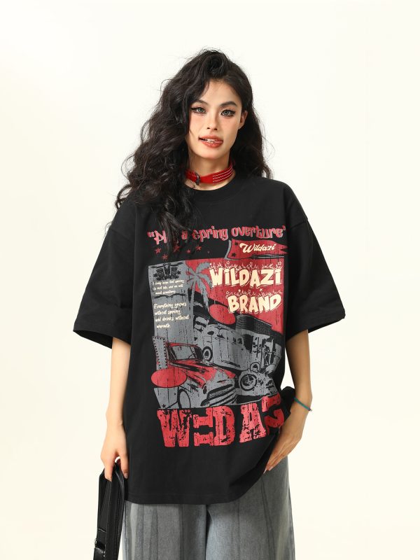 American Vintage Short Sleeve T-Shirt for Men and Women, Trendy Niche Print, 2025 Summer Style, Casual 90s Inspired Tee