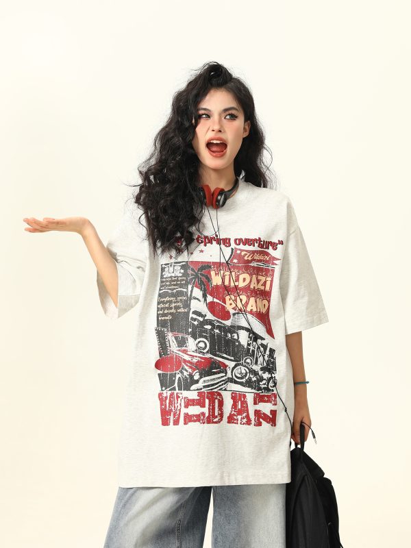 American Vintage Short Sleeve T-Shirt for Men and Women, Trendy Niche Print, 2025 Summer Style, Casual 90s Inspired Tee