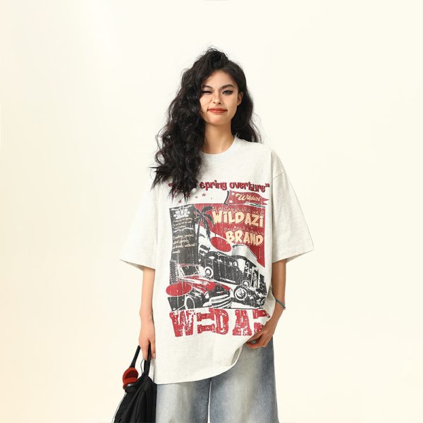 American Vintage Short Sleeve T-Shirt for Men and Women, Trendy Niche Print, 2025 Summer Style, Casual 90s Inspired Tee