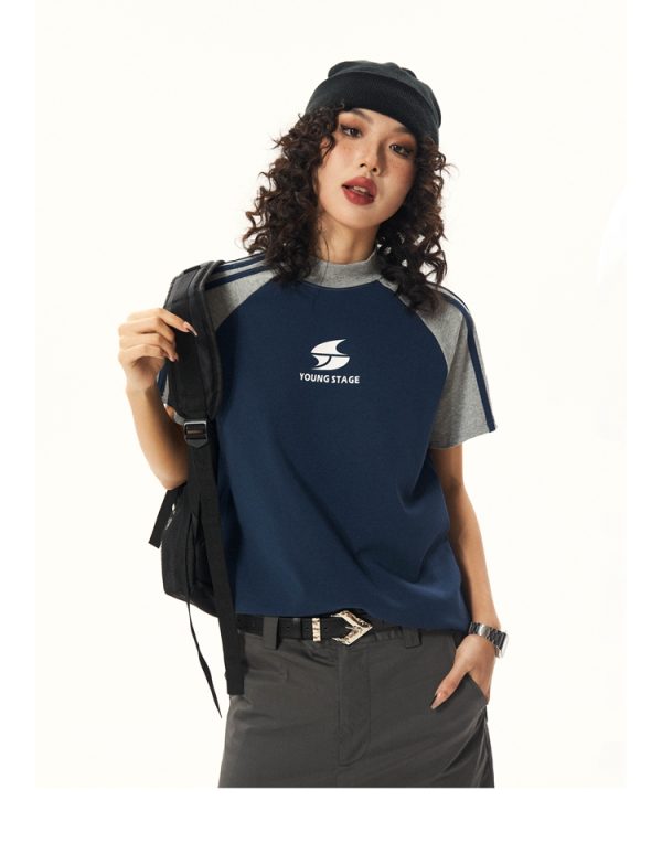 American Vintage Style Short Sleeve T-Shirt for Women, Summer Raglan Slim Fit Top, Y2K Inspired Fashion