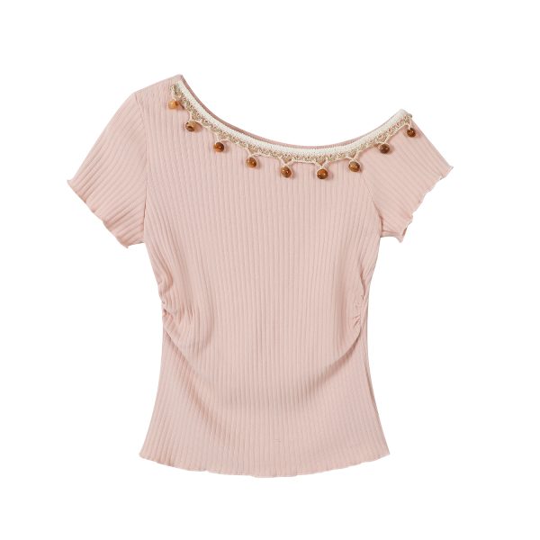 Apricot Off-Shoulder Top for Women - Summer 2025 Short-Sleeve Blouse, Casual OOTD, Vacation Essential, Trendy Fashion Piece