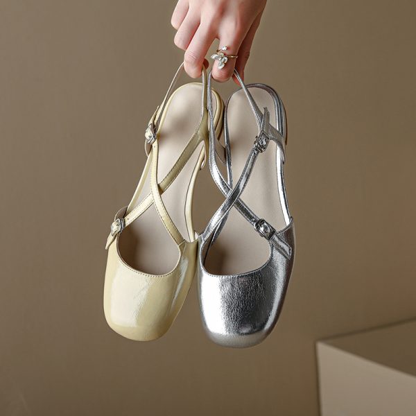 Artistic Genuine Leather Mary Jane Sandals for Women - Sweet Cross Strap, Square Toe, Chunky Heel, Perfect for 90s and Y2K Style