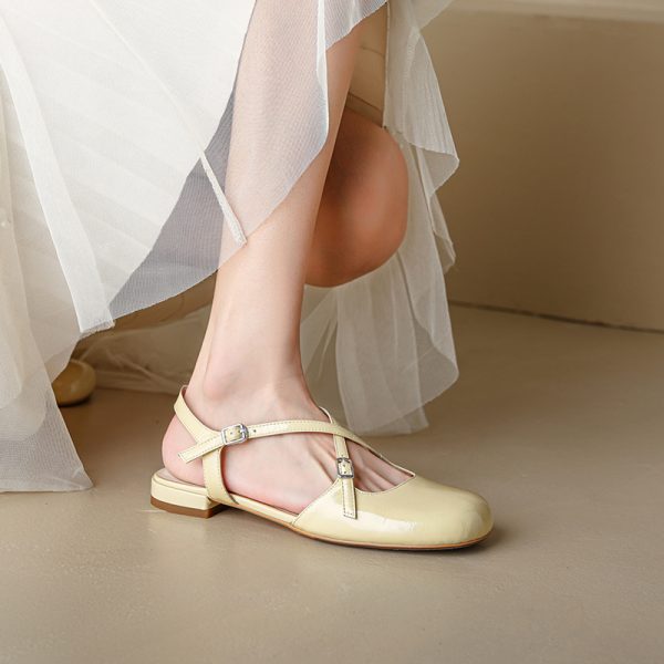 Artistic Genuine Leather Mary Jane Sandals for Women - Sweet Cross Strap, Square Toe, Chunky Heel, Perfect for 90s and Y2K Style