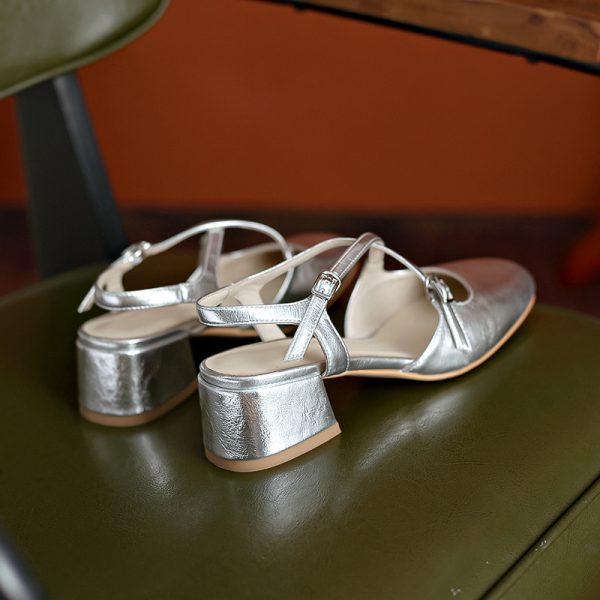 Artistic Genuine Leather Mary Jane Sandals for Women - Sweet Cross Strap, Square Toe, Chunky Heel, Perfect for 90s and Y2K Style