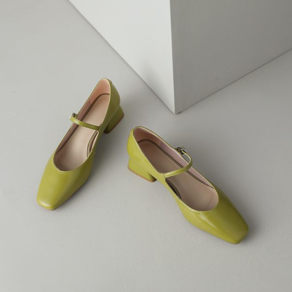 Artistic Genuine Leather Mary Jane Shoes for Women - Square Toe, Medium Heeled, French Style, Perfect for Commuting