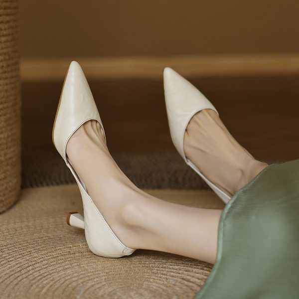 Artistic Retro Genuine Leather High Heels for Women - Pointed Toe, Shallow Mouth, Thin Commuting Shoes, French Style