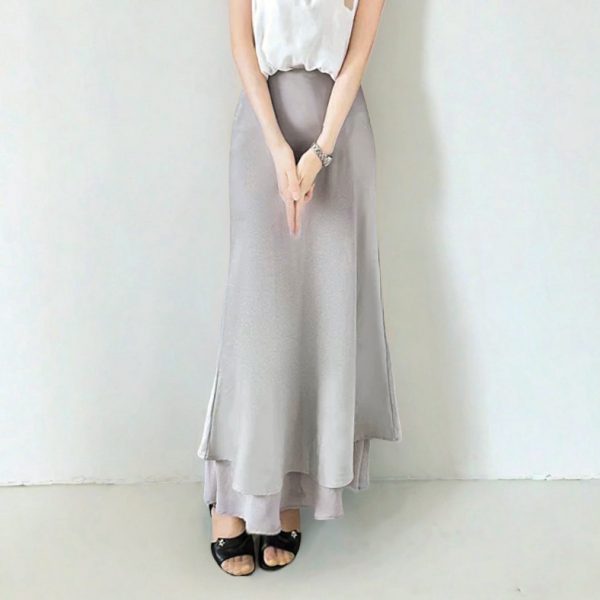 Asymmetrical Fishtail A-Line Mid-Length Skirt with Elastic Waist, Slimming Patchwork Chiffon Ruffles for Spring-Summer Fashion