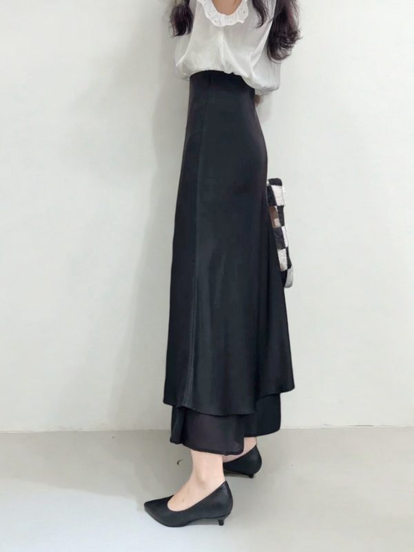 Asymmetrical Fishtail A-Line Mid-Length Skirt with Elastic Waist, Slimming Patchwork Chiffon Ruffles for Spring-Summer Fashion